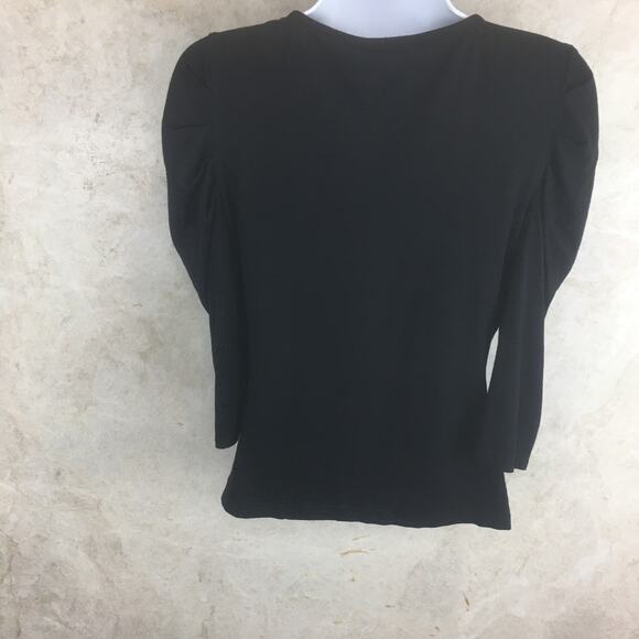 Kenneth Cole Black Faux-Wrap Top with Ruched Sleeves and Front Women's Size S - Picture 2 of 16